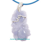 New Natural Blue Chalcedony Crystal Quartz Stone Engraved Pendant & Leather Rope Necklace, Love Gift
